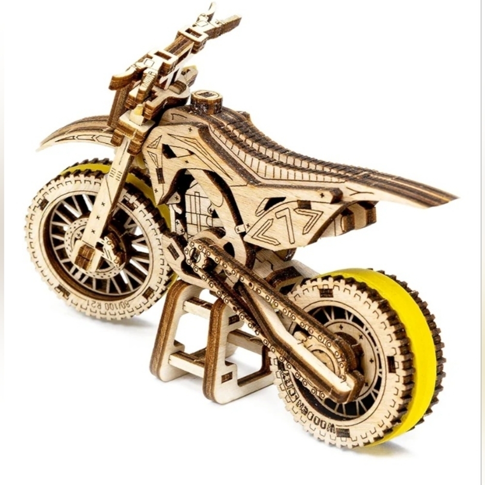 New Wooden City Mechanical 3D Model Motocross Kit - Picture 3 of 6